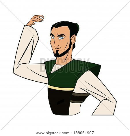animation asian man to ancient clothes. vector illustration
