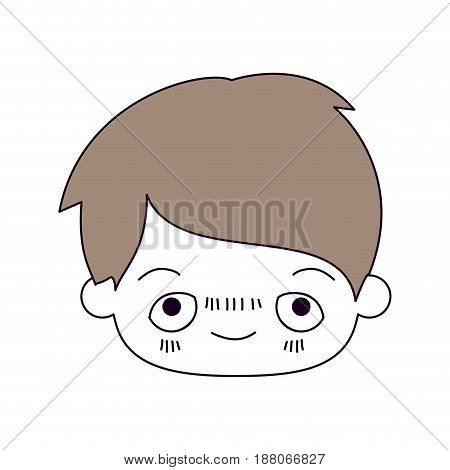 silhouette color sections and light brown hair of kawaii head of little boy with embarrassed facial expression vector illustration
