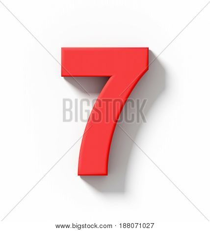 Number 7 3D Red Isolated On White With Shadow - Orthogonal Projection