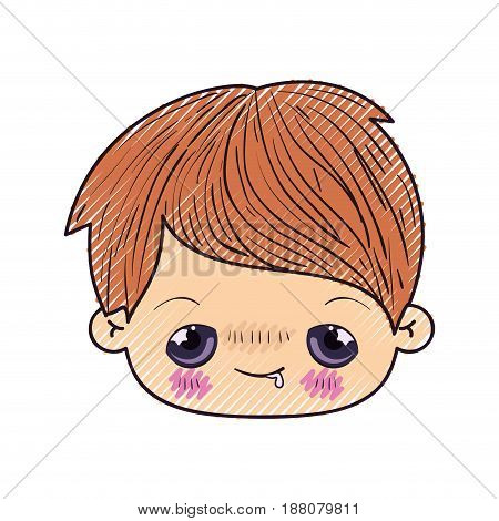 colored crayon silhouette of kawaii head of little boy with embarrassed facial expression vector illustration