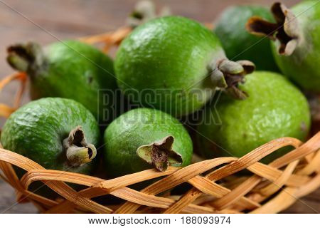 Green exotic fruit feijoa, a healthy and juicy product