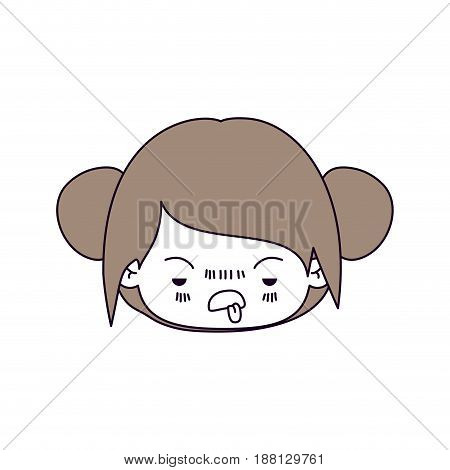 silhouette color sections of facial expression unsavory kawaii little girl with collected hair in light brown vector illustration