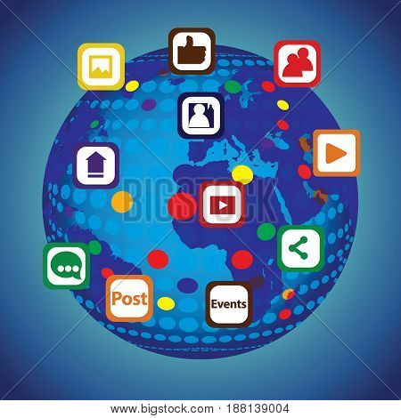 Global illustration of social media operations with colorful icons