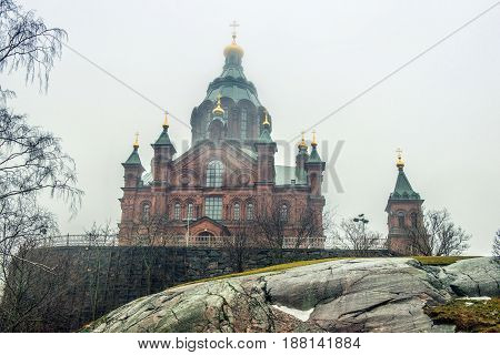 Uspenski Cathedral is an Eastern Orthodox cathedral in Helsinki Finland dedicated to the Dormition of the Theotokos (the Virgin Mary).