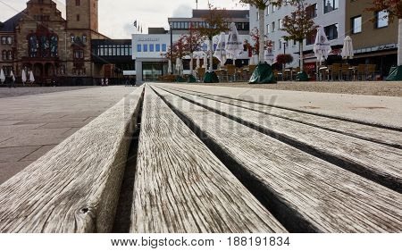 MOENCHENGLADBACH-RHEYDT, GERMANY - OCTOBER 13, 2016: Perspectivic view on empty cafe and department store