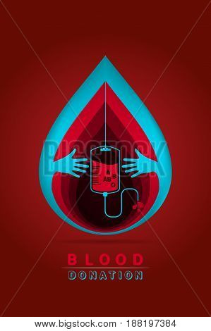 paper art carving logotype blood donation help the sick and needy. dropper with a drop of blood Vector illustration