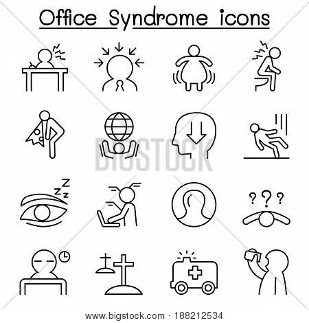 Office syndrome Staff health care icon set in thin line style