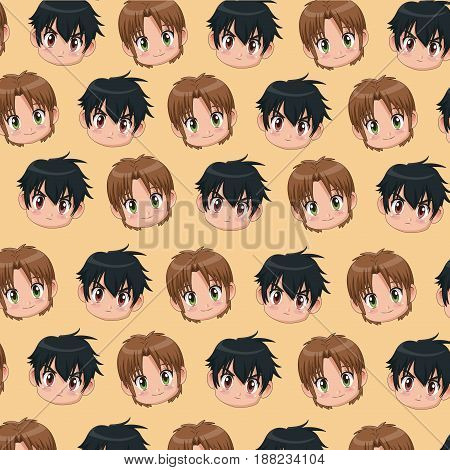 pattern face cute anime tennagers facial expression of angry and happiness vector illustration