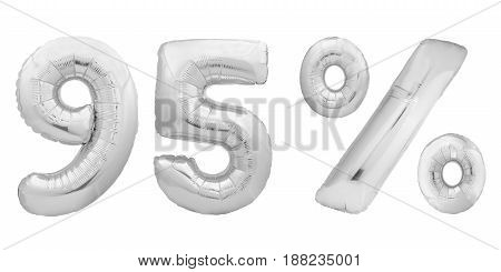 Golden ninety five 95 percent made of inflatable balloons isolated on white background. One of full percentage set
