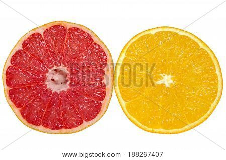orange and grapefruit isolated on white background. Healthy food.