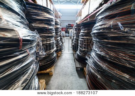 Warehouse industrial and logistics companies. Coiled plastic pipe.