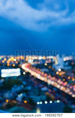 Blue twilight highway overpass city skyline abstact background