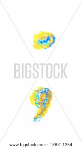 Hand drawn with the colorful chalks semicolon symbol isolated over the white background