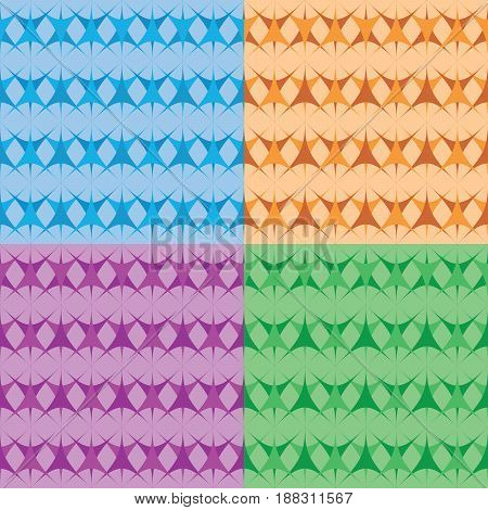 Blue brown lilac green geometric triangulars backgrounds. Curvilinear triangles. A symmetrical pattern. A seamless textures. Set of seamless geometric blue brown lilac green backgrounds
