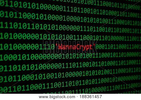 The Wannacrypt And Binary Code Concept Security And Malware Attack.
