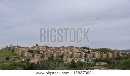 Panoramic view of the historic city of Avila, in Spain. the old city of Avila and its extramural churches were declared a World Heritage site by UNESCO