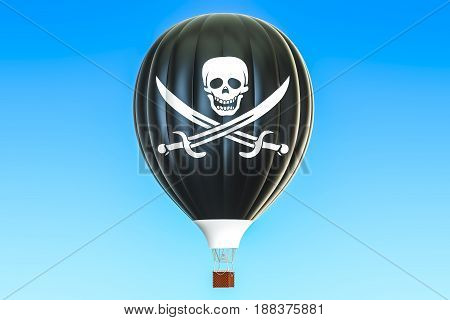 Hot air balloon with pirate flag 3D rendering
