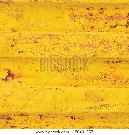 Yellow sea freight container background rusty corrugated pattern red primer coating vertical rusted detailed steel texture crakcked grungy metal paint detail old aged weathered textured rust metallic grunge copy space closeup