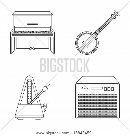 Banjo, piano, loudspeaker, metronome. Musical instruments set collection icons in outline style vector symbol stock illustration .