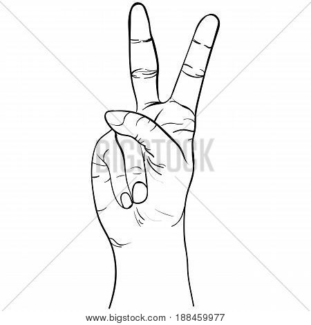 Hand gesture sketch. Illustration isolated on white background Peace symbol. Isolated Vector Illustration