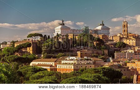 View on Capitol Hill at sunset in summer, Rome, Italy
