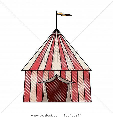 striped strolling circus marquee tent with flag vector illustration