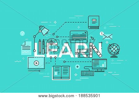 Modern vector illustration concept of word learn. Thin line banner for education, online learning, school and university, training and courses.