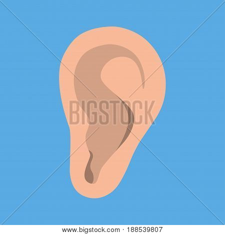 Ear icon in flat style isolated on blue background. Part of body symbol stock vector illustration.