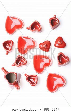 Pattern Made Of Red Heart Shaped Dishes