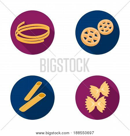 Different types of pasta. Types of pasta set collection icons in flat style vector symbol stock illustration .