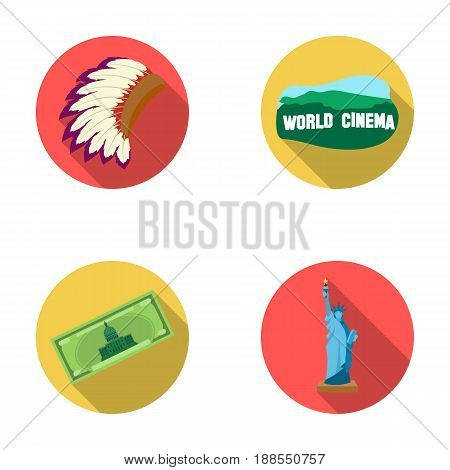 Mohavk, world cinema, dollar, a statue of liberty.USA country set collection icons in flat style vector symbol stock illustration .