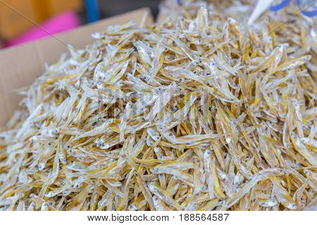 Small Fish Dried For Food Sale At Mahachai Market Sea Food Market One Of Thailand's Largest Seafood 