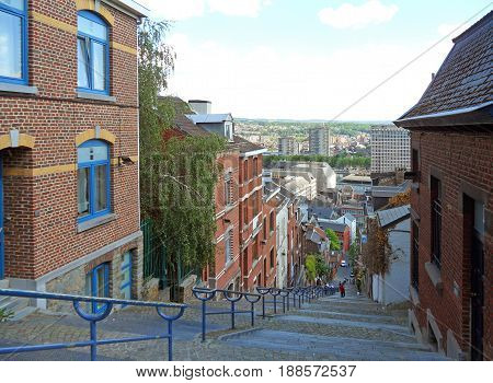 The Long Stairway of 374 Steps to Bueren Mountain Top in Liege, Wallonia Region, Belgium