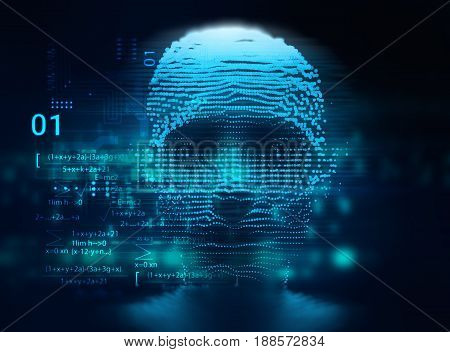 Blue Digital Cyber Hacker  3D Illustration