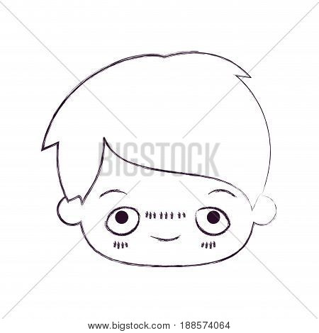 blurred thin silhouette of kawaii head of little boy with embarrassed facial expression vector illustration