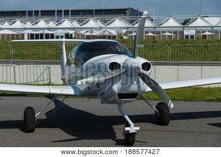 BERLIN GERMANY - MAY 21 2014: Airplane Diamond DA40 Tundra Star. Exhibition ILA Berlin Air Show 2014