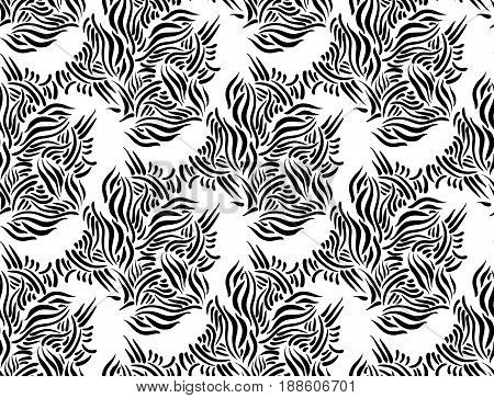 Seamless vector pattern with stylized lines. Black-and-white background.