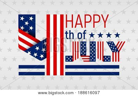 Happy 4th of July greeting card for US Independence Day. Text made of interlaced ribbons with USA flag's stars and stripes. Vector illustration.