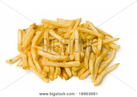 Pommes frites isolerade på vitt med urklippsbana