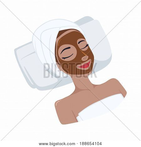 Chocolate Natural Mask on Beautiful Woman Face, Illustration Vector Design