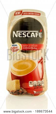 Winneconne WI - 16 May 2017: A package of Nescafe sweet and creamy creamer on an isolated background.