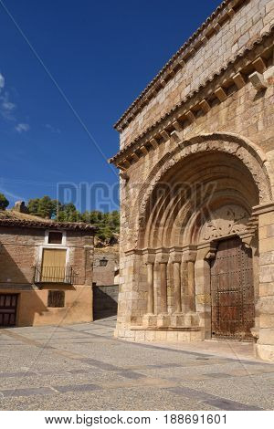 Romanesque Portal Of The Church Of San Miguel Or San Valero (13Th Century), Daroca. Zaragoza Provinc