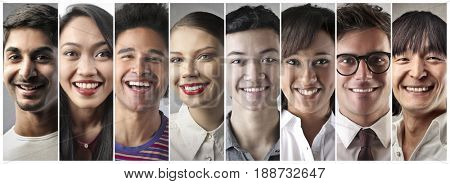 Smiling people from different cultures
