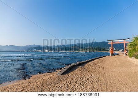 Red torii in Aoshima Shrine