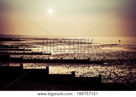 sunset at low tide in Whitstable, Kent
