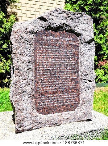 Granite monument commemorating the Mayflower Compact