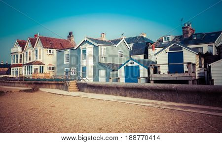 WHISTABLE, UITED KINGDOM - January 21, 2017: Colorful houses on Whitstable coastline, Kent