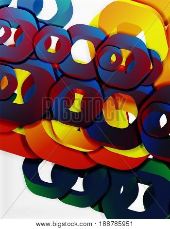 Geometric abstract background, cut chain shapes or hexagons on white. illustration