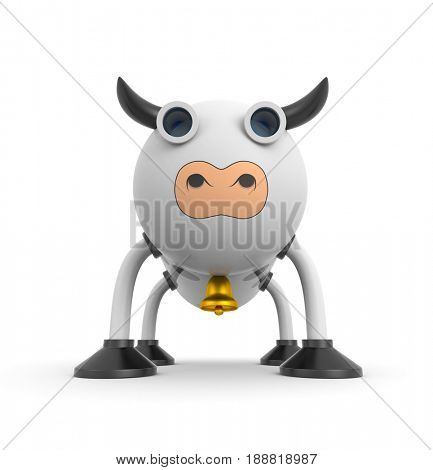 Bull robor or may be cow. Cute character. 3d illustration