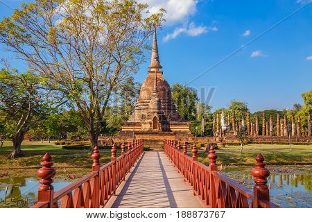Sukhothai, Thailand - January 16 2017: Wat Sa Si Temple In The Precinct Of Sukhothai Historical Park